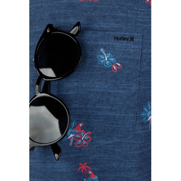 Men's Hurley OAO Stretch Short Sleeve Button Up Floral Print Blue Medium - Picture 3 of 10